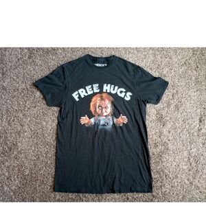 Chucky Men's T Shirt Universal Studio Free Hugs Childs Play Horror Black Size M